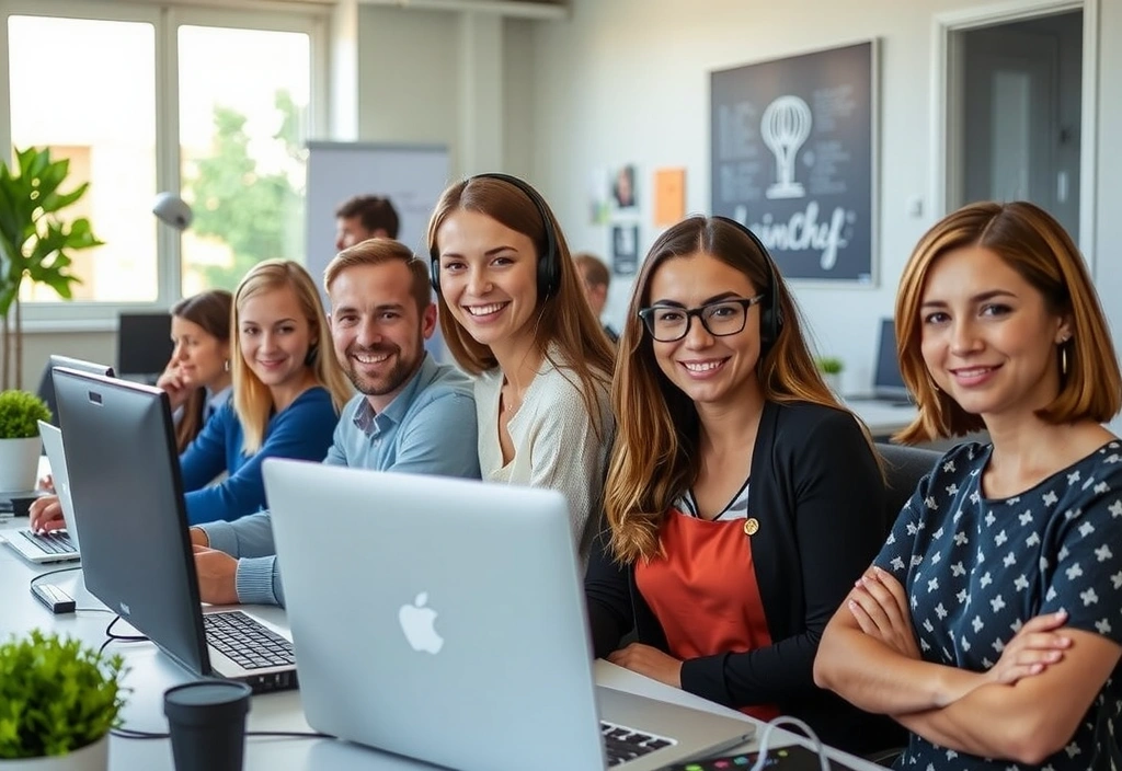 Image d'une équipe de support client souriante à Lyonchefcv