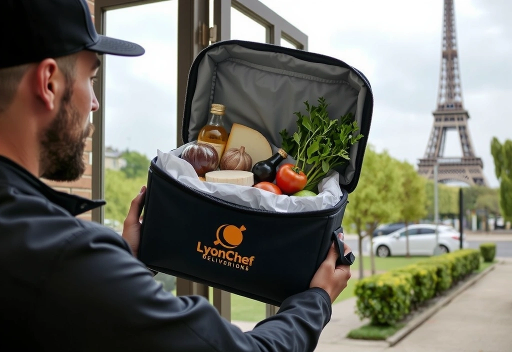 Service de livraison de Lyonchefcv avec des produits frais dans une boîte isolante