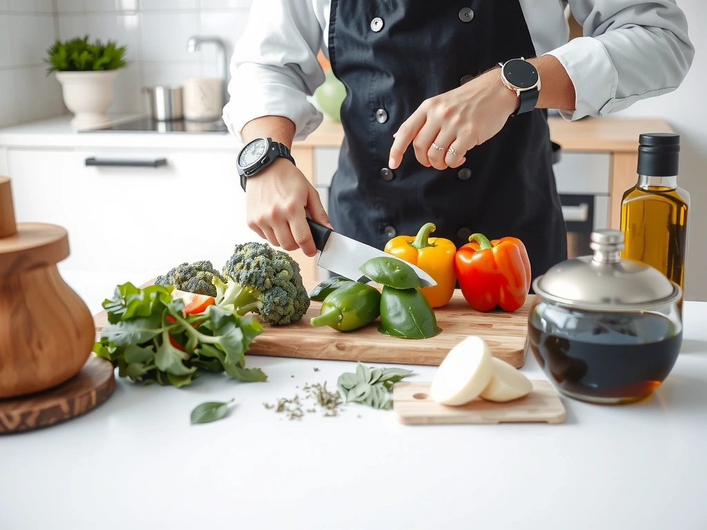 Cuisinier préparant une salade saine avec des ingrédients frais